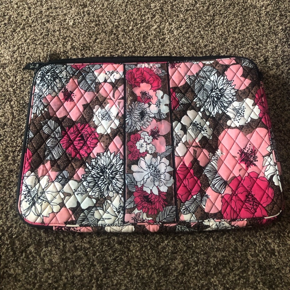 Vera Bradley Laptop Sleeve Pink Flower Quilted Zippered Computer Bag 17”
